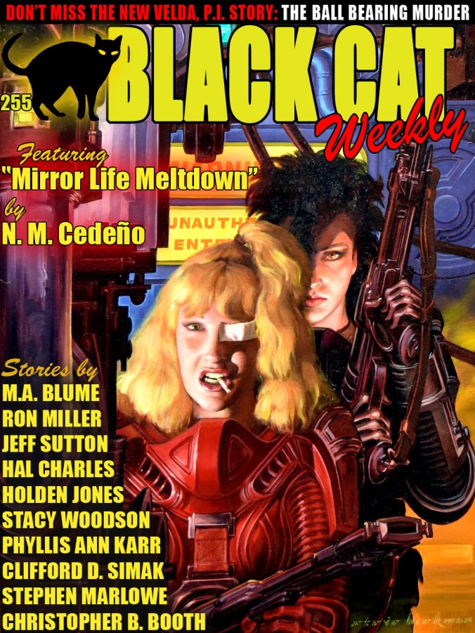 Cover of Black Cat Weekly issue 255 featuring a sci-fi theme with a female character in red armor and a male character holding a weapon.